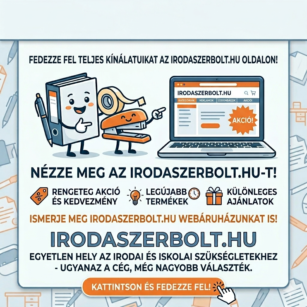 Irodaszerbolt.hu webáruház ajánló az Online Papírbolt oldalán – teljes irodai és iskolai kínálat egy helyen, ugyanaz a cég, még nagyobb választék.