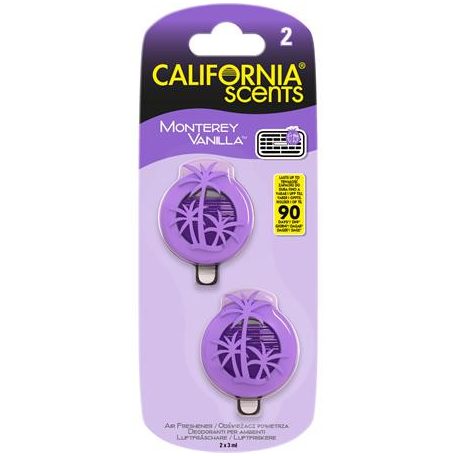 CALIFORNIA SCENTS Autóillatosító, mini diffúzer, 2*3 ml, CALIFORNIA SCENTS "Monterey Vanilla"