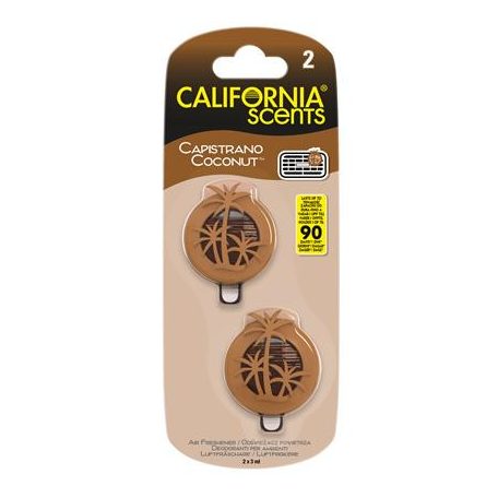 CALIFORNIA SCENTS Autóillatosító, mini diffúzer, 2*3 ml, CALIFORNIA SCENTS "Capistrano Coconut"