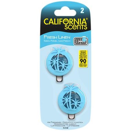 CALIFORNIA SCENTS Autóillatosító, mini diffúzer, 2*3 ml, CALIFORNIA SCENTS "Fresh Linen"