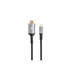   AVAX Kábel, USB-C/HDMI 2.0, fonott, 1,5 m, AVAX "AV9021", fekete-alumínium