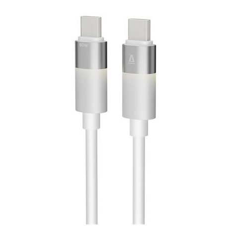 AVAX Töltőkábel, USB-C - USB-C, 60W, 1 m, AVAX "CB316 Glowy", fehér
