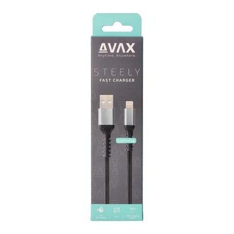 AVAX Töltőkábel, USB-A - lightning (Apple), 20W, 1,5 m, AVAX "CB314 Steel", acélszürke