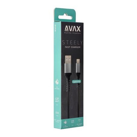AVAX Töltőkábel, USB-A - lightning (Apple), 20W, 1,5 m, AVAX "CB314 Steel", acélszürke