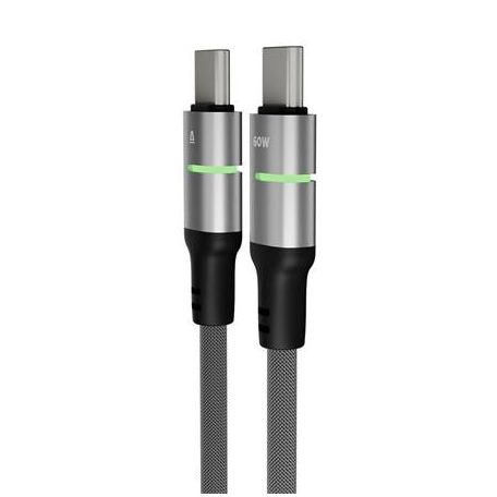 AVAX Töltőkábel, USB-C - USB-C, 60W, 2 m, AVAX "CB632 Steely LED", fekete