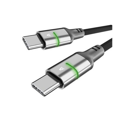 AVAX Töltőkábel, USB-C - USB-C, 60W, 2 m, AVAX "CB632 Steely LED", fekete