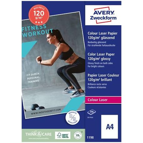 AVERY ZWECKFORM Fotópapír, lézer, A4, 120 g, fényes, kétoldalas, AVERY ZWECKFORM