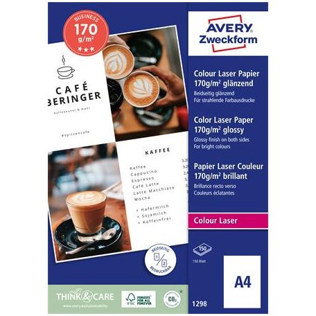 AVERY ZWECKFORM Fotópapír, lézer, A4, 170 g, fényes, kétoldalas, AVERY ZWECKFORM