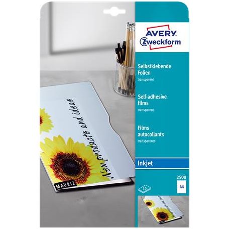 AVERY ZWECKFORM Fólia, öntapadó, A4, tintasurgaras nyomtatóba, AVERY ZWECKFORM