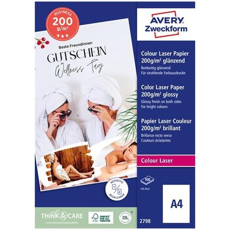 AVERY ZWECKFORM Fotópapír, lézer, A4, 200 g, fényes, kétoldalas, AVERY ZWECKFORM