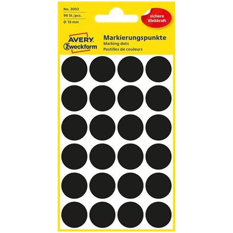 AVERY ZWECKFORM Etikett, 18 mm, kör, AVERY ZWECKFORM, fekete, 96 etikett/csomag