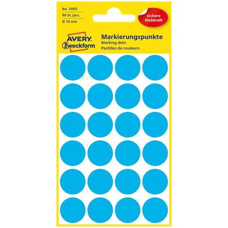 AVERY ZWECKFORM Etikett, 18 mm, kör, AVERY ZWECKFORM, kék, 96 etikett/csomag
