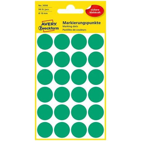 AVERY ZWECKFORM Etikett, 18 mm, kör, AVERY ZWECKFORM, zöld, 96 etikett/csomag