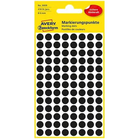AVERY ZWECKFORM Etikett, 8 mm, kör, AVERY ZWECKFORM, fekete, 416 etikett/csomag