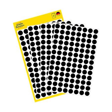 AVERY ZWECKFORM Etikett, 8 mm, kör, AVERY ZWECKFORM, fekete, 416 etikett/csomag