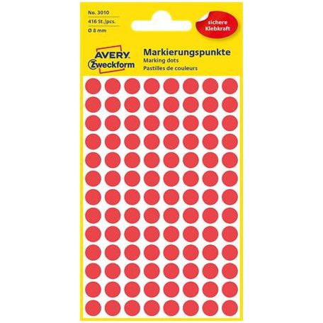 AVERY ZWECKFORM Etikett, 8 mm, kör, AVERY ZWECKFORM, piros, 416 etikett/csomag
