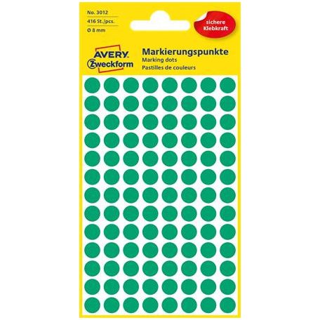 AVERY ZWECKFORM Etikett, 8 mm, kör, AVERY ZWECKFORM, zöld, 416 etikett/csomag