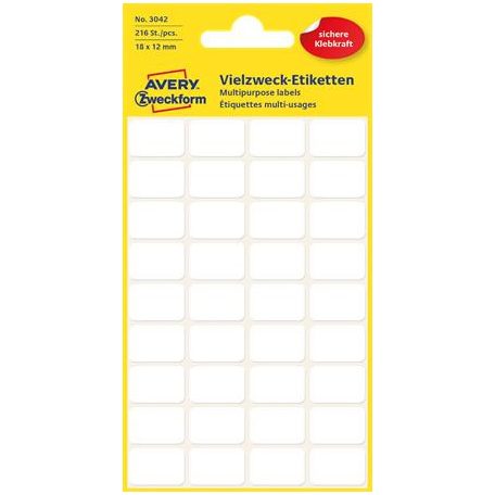 AVERY ZWECKFORM Etikett, 18x12 mm, kézzel írható, kerekitett sarkú, AVERY ZWECKFORM, 216 etikett/csomag
