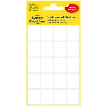 AVERY ZWECKFORM Etikett, 22x18 mm, kézzel írható, kerekített sarkú, AVERY ZWECKFORM, 120 etikett/csomag