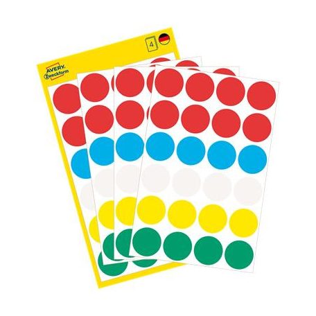 AVERY ZWECKFORM Etikett, 18 mm, kör, AVERY ZWECKFORM, 5 különböző szín, 96 etikett/csomag