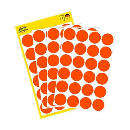 AVERY ZWECKFORM Etikett, 18 mm, kör, AVERY ZWECKFORM, neon piros, 96 etikett/csomag