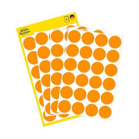 AVERY ZWECKFORM Etikett, 18 mm, kör, AVERY ZWECKFORM, neon narancs, 96 etikett/csomag