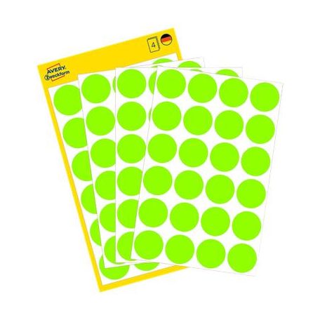 AVERY ZWECKFORM Etikett, 18 mm, kör, AVERY ZWECKFORM, neon zöld, 96 etikett/csomag