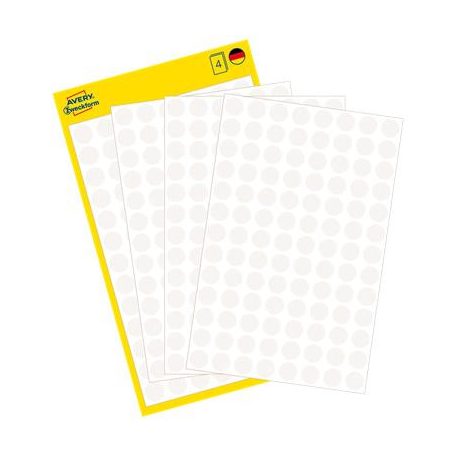AVERY ZWECKFORM Etikett, 8 mm, kör, AVERY ZWECKFORM, fehér, 416 etikett/csomag