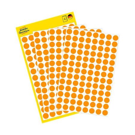 AVERY ZWECKFORM Etikett, 8 mm, kör, AVERY ZWECKFORM, neon narancs, 416 etikett/csomag