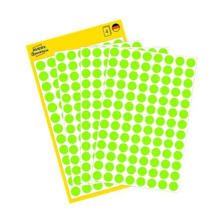 AVERY ZWECKFORM Etikett, 8 mm, kör, AVERY ZWECKFORM, neon zöld, 416 etikett/csomag