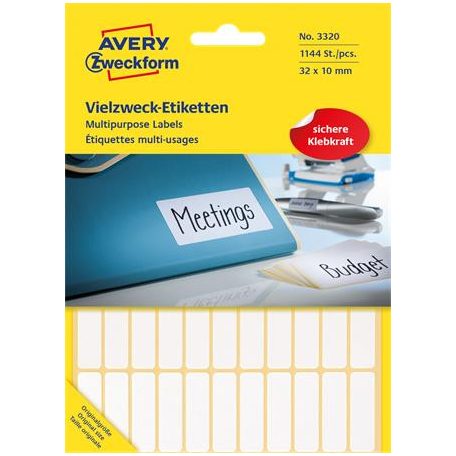 AVERY ZWECKFORM Etikett, 32x10 mm, kézzel írható, kerekített sarkú, AVERY ZWECKFORM, 1144 etikett/csomag