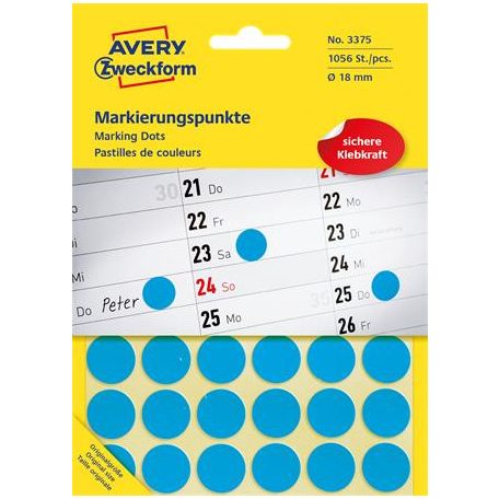 AVERY ZWECKFORM Etikett, 18 mm, kör, AVERY ZWECKFORM, kék, 1056 etikett/csomag