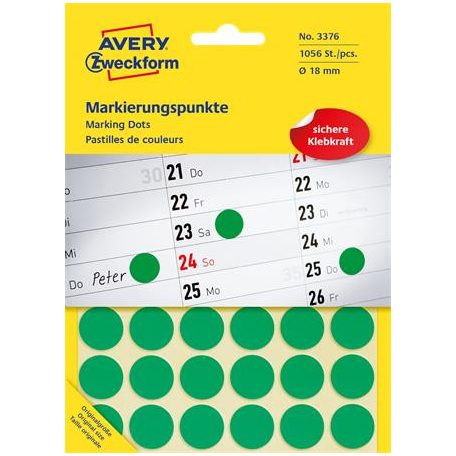 AVERY ZWECKFORM Etikett, 18 mm, kör, AVERY ZWECKFORM, zöld, 1056 etikett/csomag