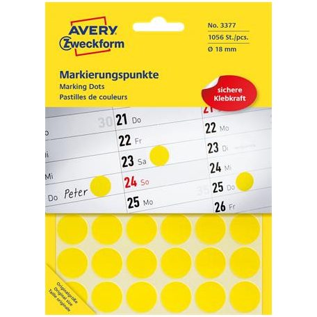 AVERY ZWECKFORM Etikett, 18 mm, kör, AVERY ZWECKFORM, sárga, 1056 etikett/csomag