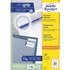   AVERY ZWECKFORM Etikett, univerzális, 70x25,4 mm, AVERY ZWECKFORM, 3300 etikett/csomag