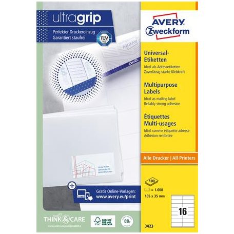 AVERY ZWECKFORM Etikett, univerzális, 105x35 mm, AVERY ZWECKFORM, 1600 etikett/csomag