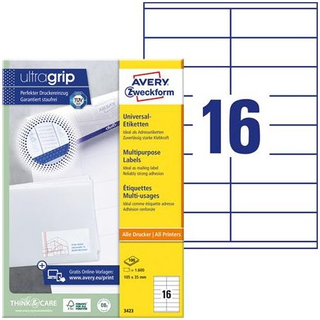 AVERY ZWECKFORM Etikett, univerzális, 105x35 mm, AVERY ZWECKFORM, 1600 etikett/csomag