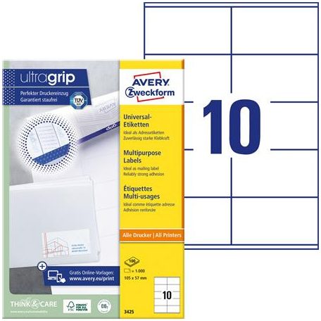 AVERY ZWECKFORM Etikett, univerzális, 105x57 mm, AVERY ZWECKFORM, 1000 etikett/csomag