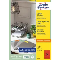   AVERY ZWECKFORM Etikett, 70x37 mm, színes, AVERY ZWECKFORM, piros, 2400 etikett/csomag