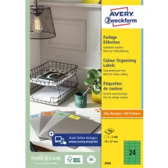   AVERY ZWECKFORM Etikett, 70x37 mm, színes, AVERY ZWECKFORM, zöld, 2400 etikett/csomag