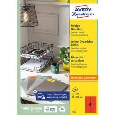   AVERY ZWECKFORM Etikett, 105x148 mm, színes, AVERY ZWECKFORM, piros, 400 etikett/csomag
