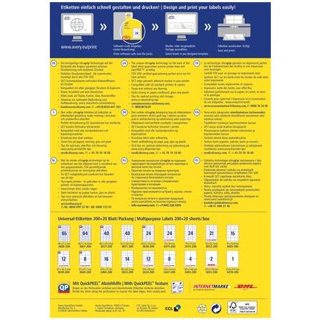 AVERY ZWECKFORM Etikett, univerzális, 70x36 mm, AVERY ZWECKFORM, 5280 etikett/csomag