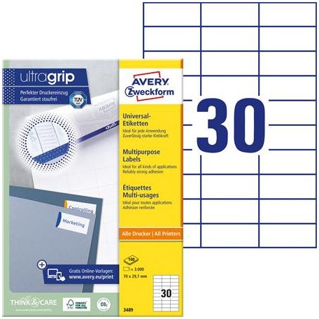 AVERY ZWECKFORM Etikett, univerzális, 70x29,7 mm, AVERY ZWECKFORM, 3000 etikett/csomag