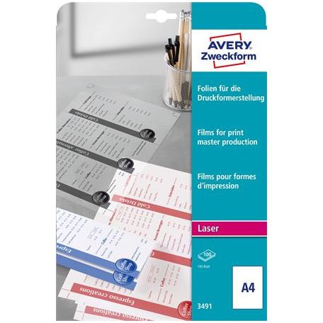 AVERY ZWECKFORM Fólia, matt, nyomólemezhez, A4, lézernyomtatóba, AVERY ZWECKFORM