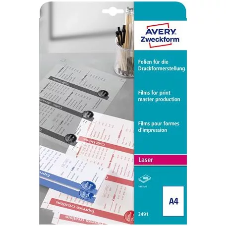 AVERY ZWECKFORM Fólia, matt, nyomólemezhez, A4, lézernyomtatóba, AVERY ZWECKFORM