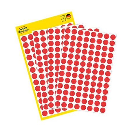 AVERY ZWECKFORM Etikett, 8 mm, kör, eltávolítható, AVERY ZWECKFORM, piros, 416 etikett/csomag
