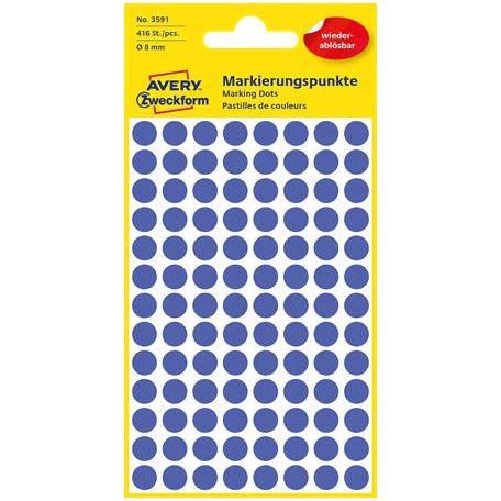 AVERY ZWECKFORM Etikett, 8 mm, kör, eltávolítható, AVERY ZWECKFORM, indigókék, 416 etikett/csomag