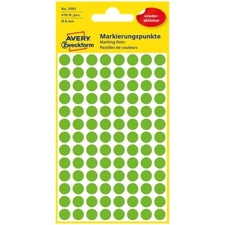 AVERY ZWECKFORM Etikett, 8 mm, kör, eltávolítható, AVERY ZWECKFORM, fűzöld, 416 etikett/csomag