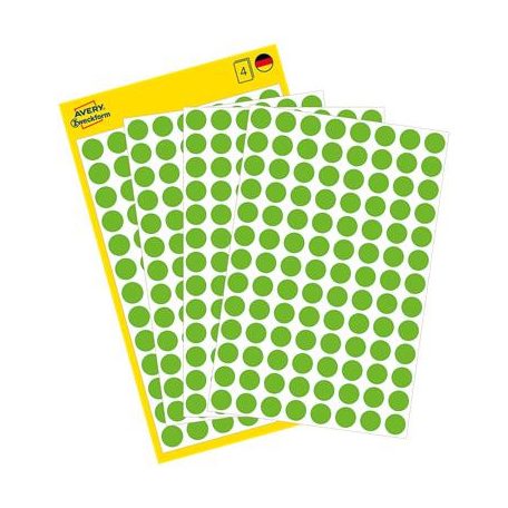 AVERY ZWECKFORM Etikett, 8 mm, kör, eltávolítható, AVERY ZWECKFORM, fűzöld, 416 etikett/csomag