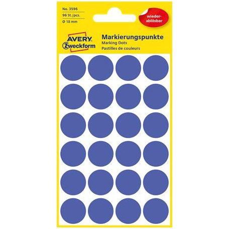 AVERY ZWECKFORM Etikett, 18 mm, kör, eltávolítható, AVERY ZWECKFORM, indigókék, 96 etikett/csomag